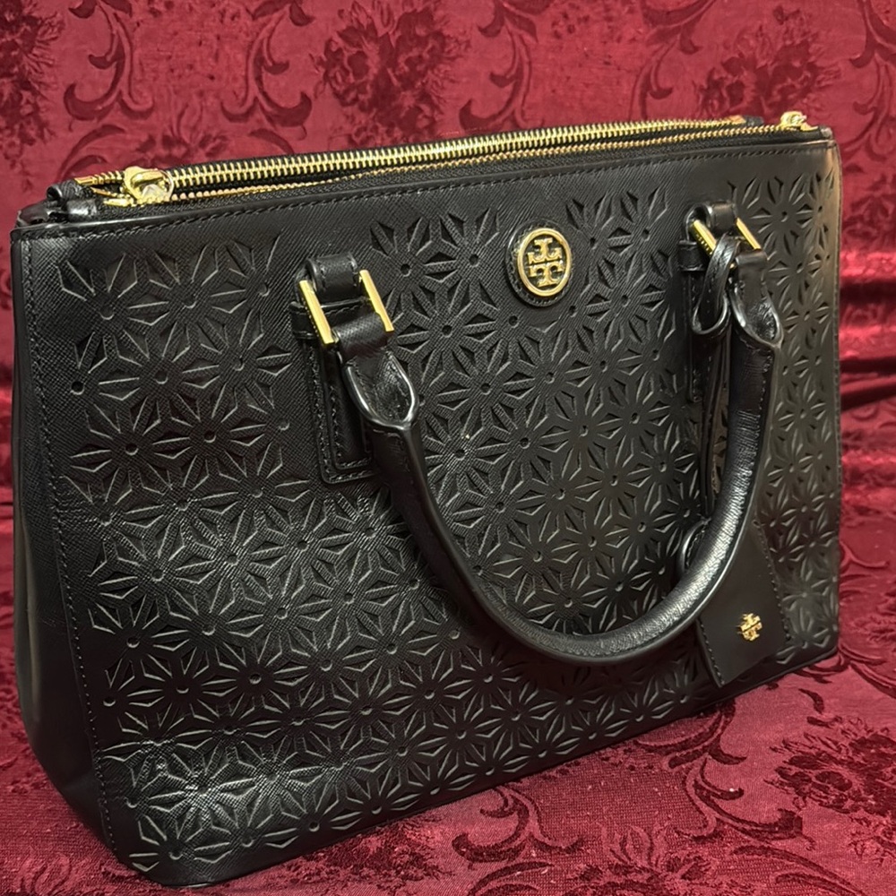 Tory Burch Black Satchel with Gold Accents